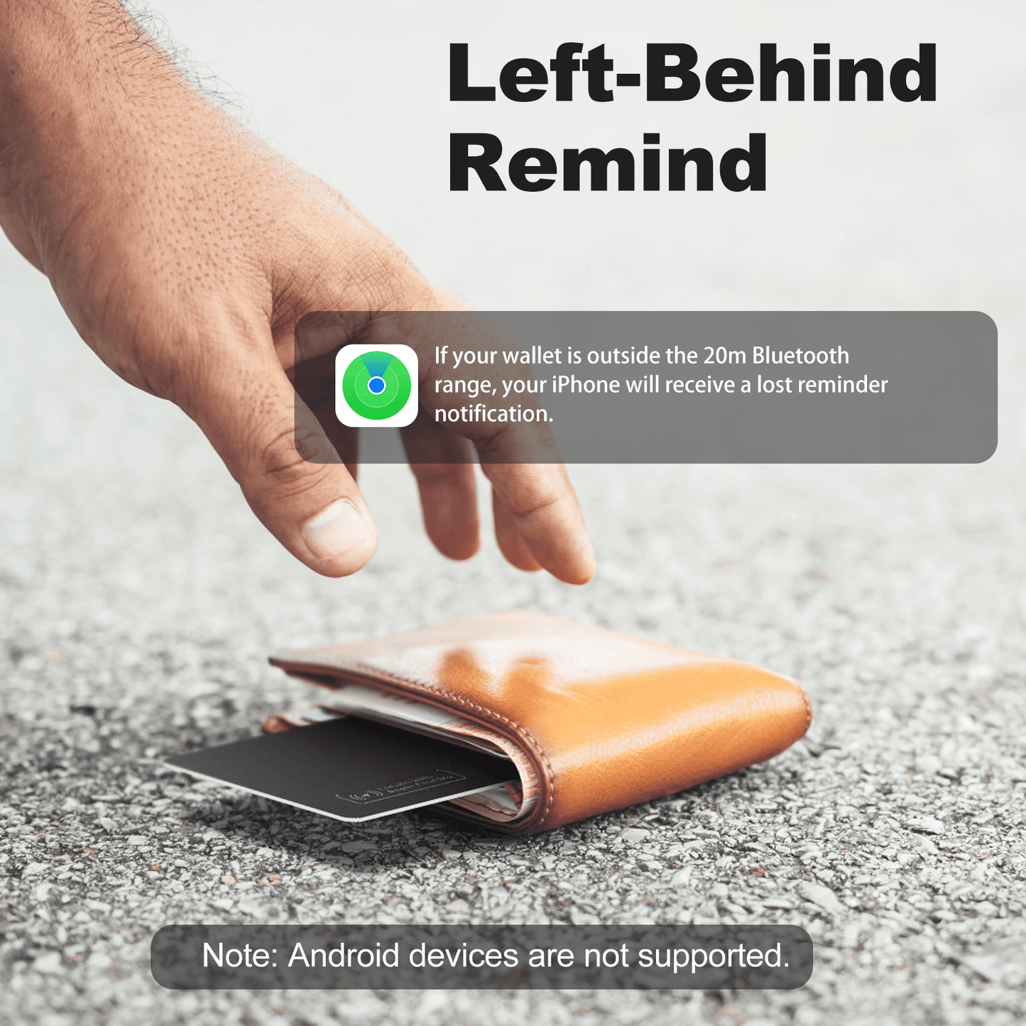 Slim Wallet Tracker Card - Wireless Rechargeable Bluetooth Locator for Phones, Luggage, and Passports, Compatible with Find My (iOS Only), IP67 Waterproof, Black (1 Pack)