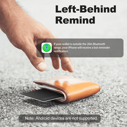 Slim Wallet Tracker Card - Wireless Rechargeable Bluetooth Locator for Phones, Luggage, and Passports, Compatible with Find My (iOS Only), IP67 Waterproof, Black (1 Pack)