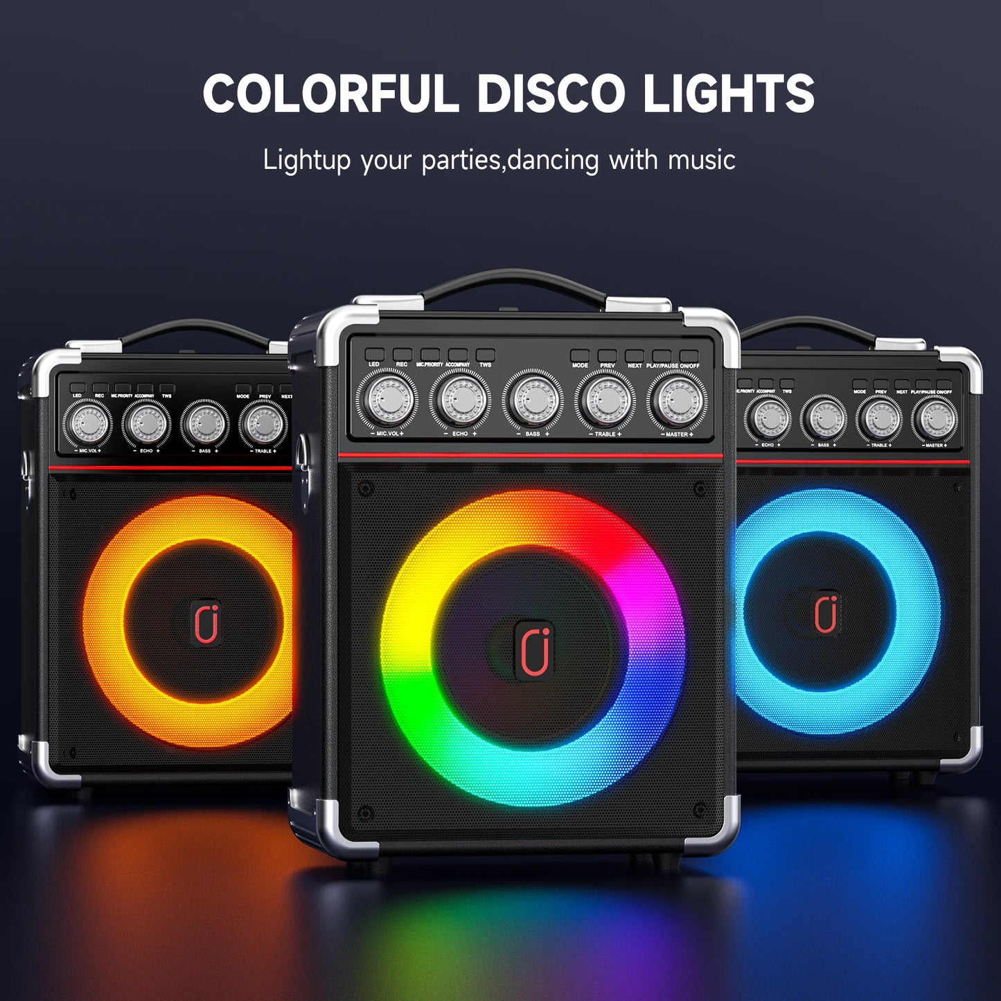 Unleash the Fun with the FanFun Karaoke Speaker: Bluetooth Portable Speaker with 2 Microphones and Dazzling LED Lights for Ultimate Outdoor Parties!