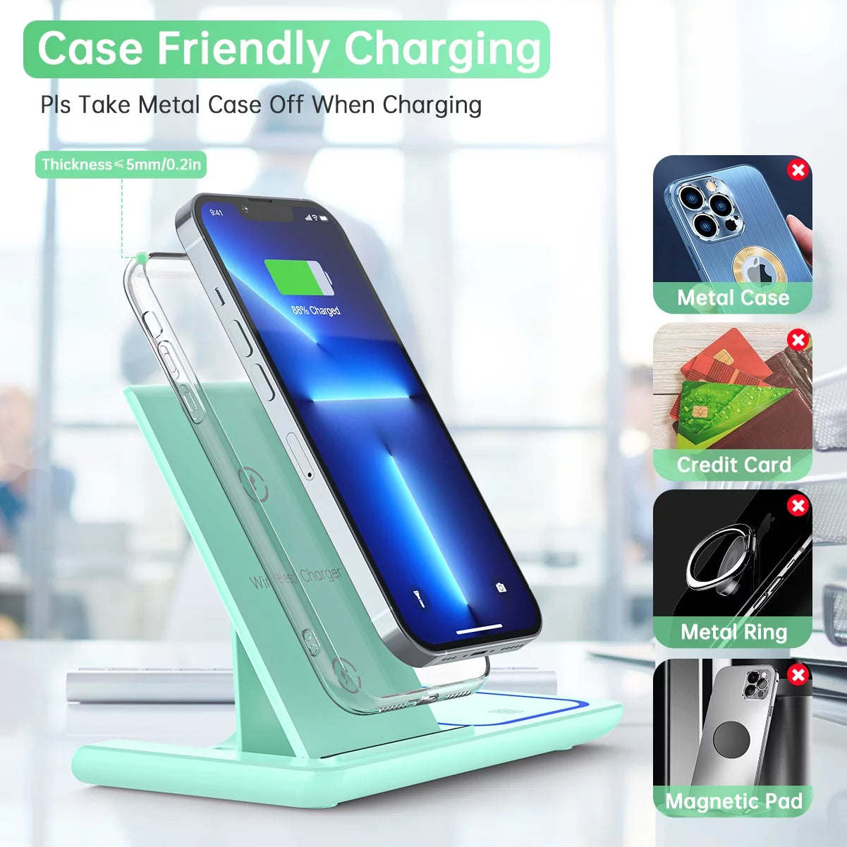 2025 Enhanced 18W 3-in-1 Wireless Charging Station for iPhone 16/15/14/13/12/11 Pro/Xs, AirPods 4/3/2/1/Pro, and Apple Watch Series 10/9/8/7/6/5/4/3, Compatible with Samsung Phones (Green)