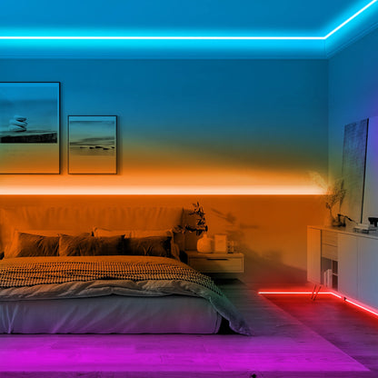 50Ft Color Changing LED Strip Lights with Music Sync, Remote Control, and Timer Schedule for Bedroom and Room Ambiance (App, Remote, and Microphone Included)
