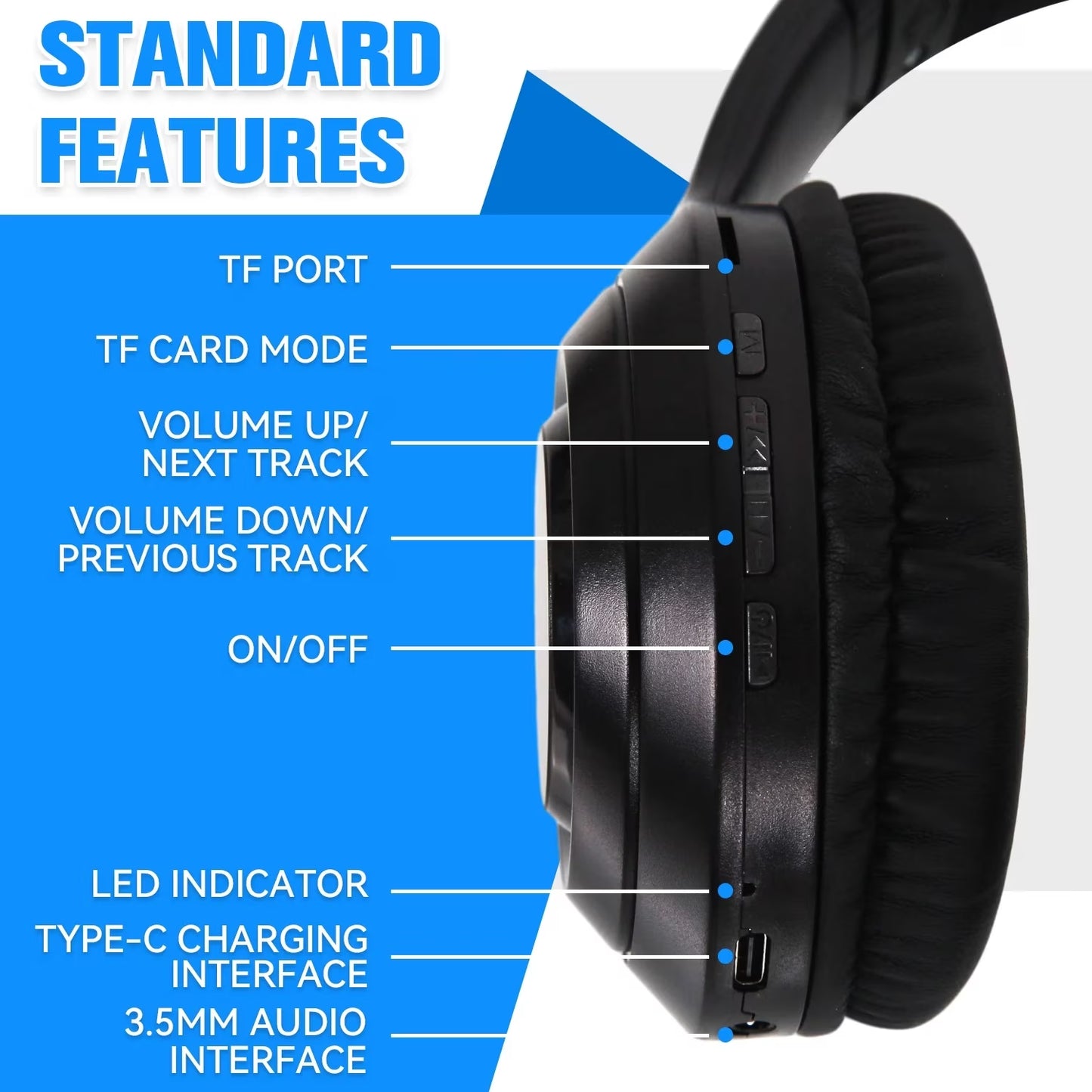 Noise Cancelling Headphones, Wireless Bluetooth Headphones, over Ear Headphones with Microphone, Black