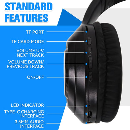 Noise Cancelling Headphones, Wireless Bluetooth Headphones, over Ear Headphones with Microphone, Black