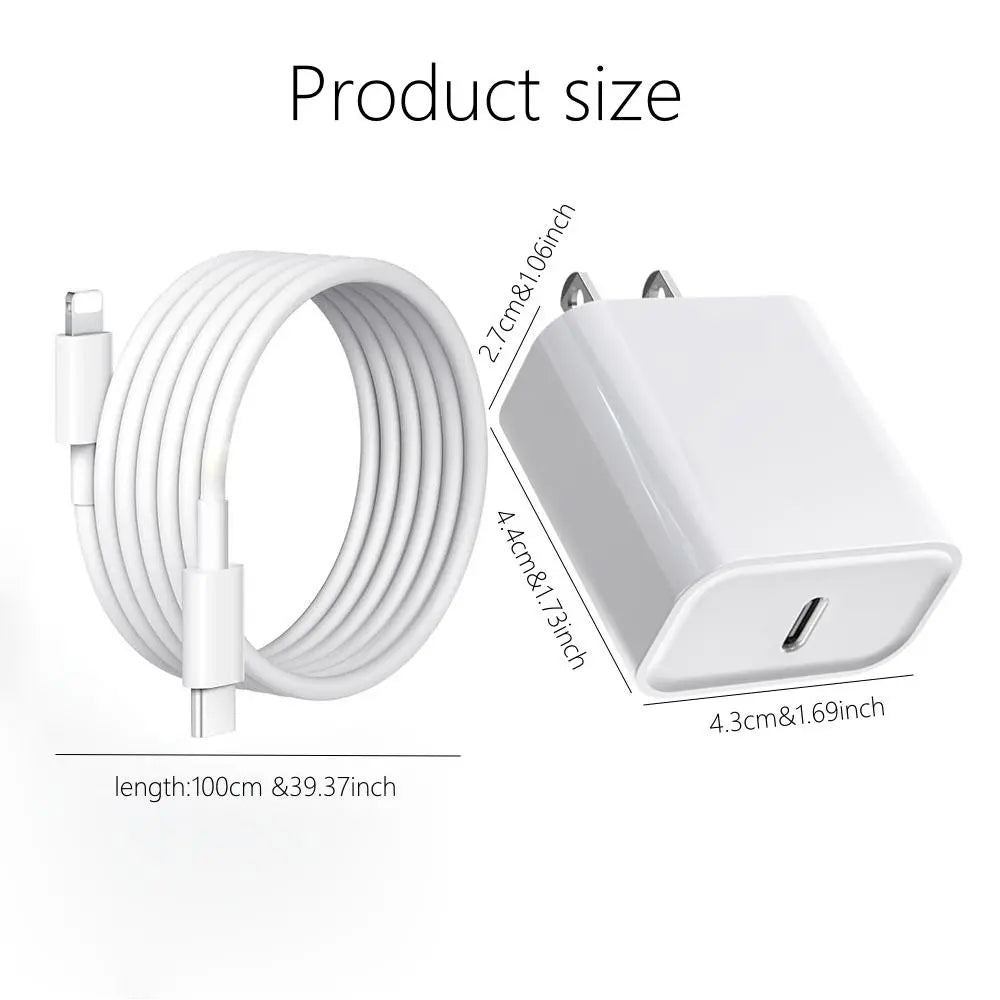 Ultimate Summer Fast Charging Adapter Kit: PD 20W Type-C Charger & 1M Data Cable for iPhone, iPad, and More!