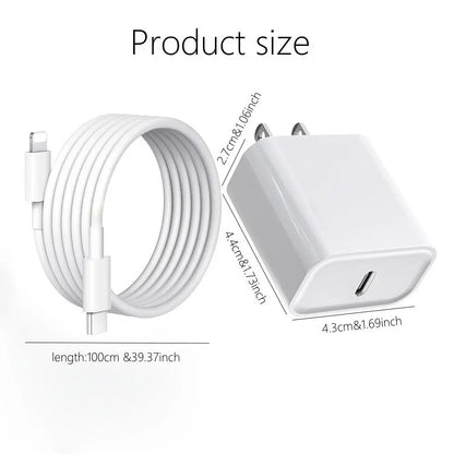 Ultimate Summer Fast Charging Adapter Kit: PD 20W Type-C Charger & 1M Data Cable for iPhone, iPad, and More!