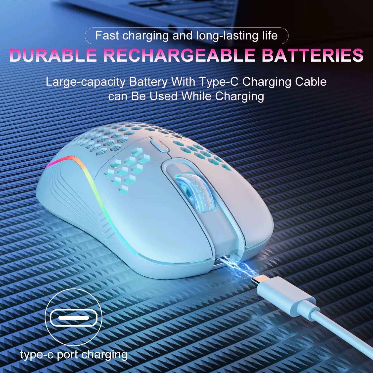 Elevate Your Gaming Experience with the 2.4G Wireless RGB Backlit Gaming Mouse - Ergonomic Honeycomb Design, 6 Buttons, and Rechargeable Convenience