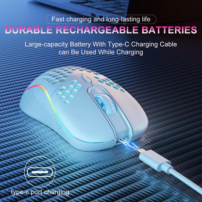 Elevate Your Gaming Experience with the 2.4G Wireless RGB Backlit Gaming Mouse - Ergonomic Honeycomb Design, 6 Buttons, and Rechargeable Convenience