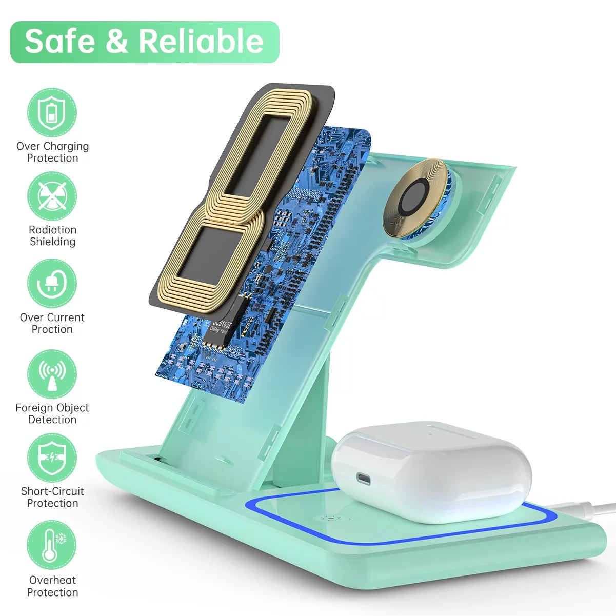 2025 Enhanced 18W 3-in-1 Wireless Charging Station for iPhone 16/15/14/13/12/11 Pro/Xs, AirPods 4/3/2/1/Pro, and Apple Watch Series 10/9/8/7/6/5/4/3, Compatible with Samsung Phones (Green)