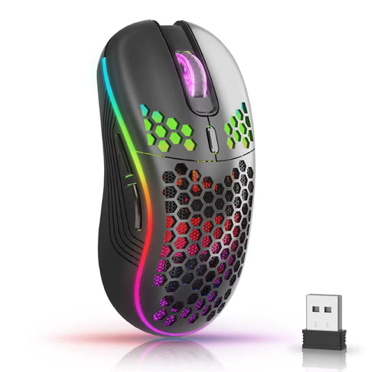 Elevate Your Gaming Experience with the 2.4G Wireless RGB Backlit Gaming Mouse - Ergonomic Honeycomb Design, 6 Buttons, and Rechargeable Convenience