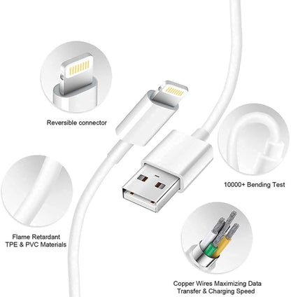 3-Pack USB Cable Compatible for Iphone 14/14Pro/Max/13/13 Pro/Max/12/12Pro/Mini/Max/Xr/X/8/8 Plus/7/7 Plus/6S/6 Plus/5/5Se and Ipad