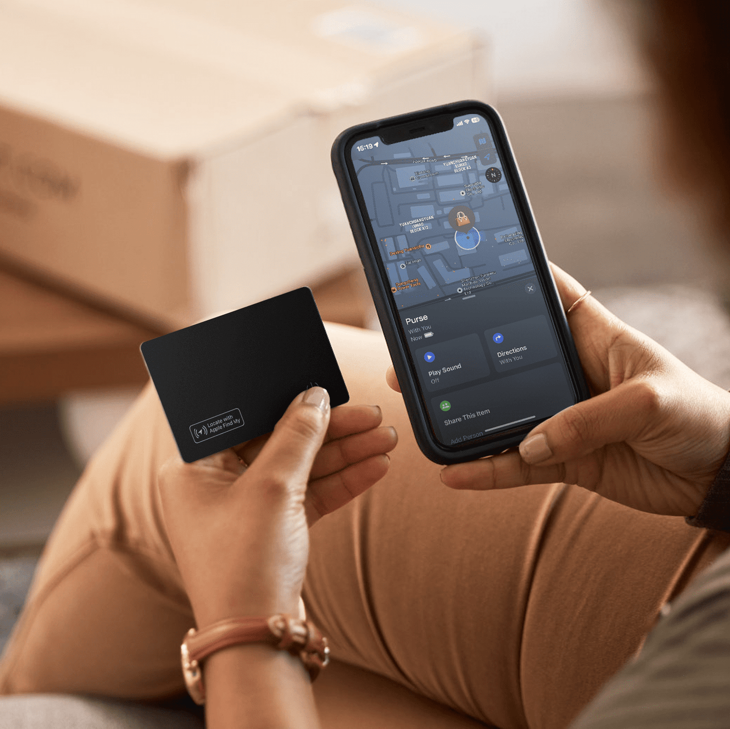 Slim Wallet Tracker Card - Wireless Rechargeable Bluetooth Locator for Phones, Luggage, and Passports, Compatible with Find My (iOS Only), IP67 Waterproof, Black (1 Pack)