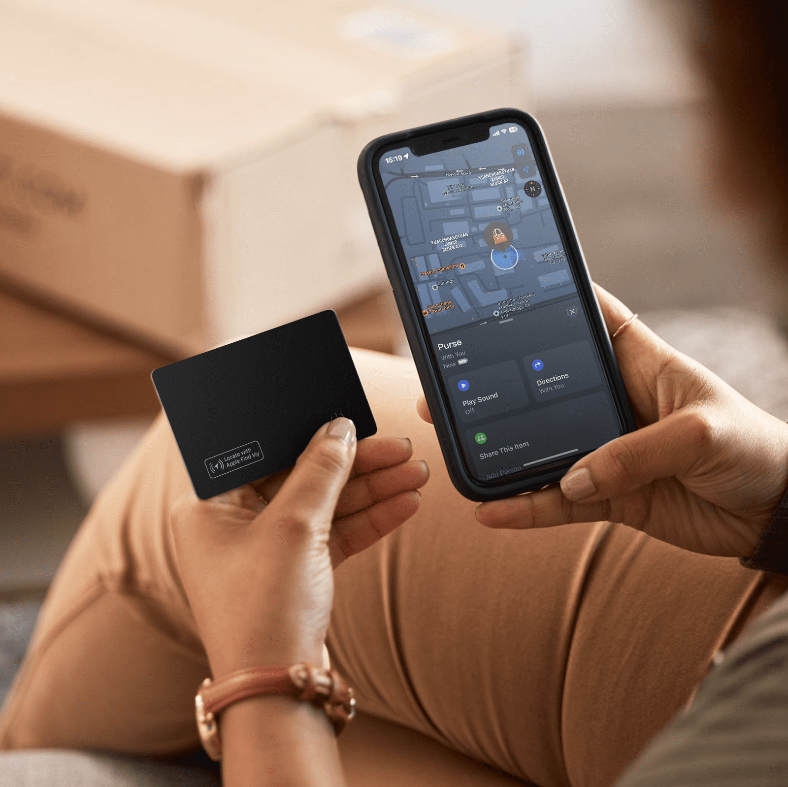 Slim Wallet Tracker Card - Wireless Rechargeable Bluetooth Locator for Phones, Luggage, and Passports, Compatible with Find My (iOS Only), IP67 Waterproof, Black (1 Pack)