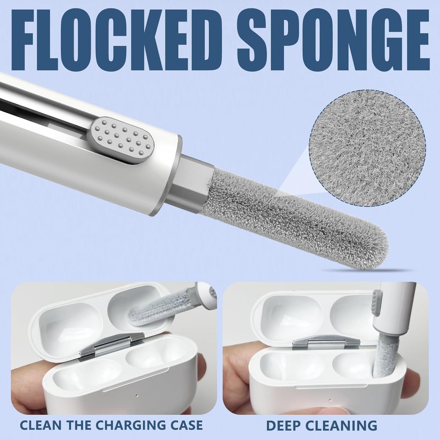 Ultimate Cleaner Kit for AirPods Pro - Multi-Functional Tool for Earbuds, Headphones, iPhone, and More with Soft Brush and Flocking Sponge - Elegant White Design