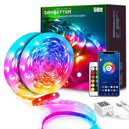 50Ft Color Changing LED Strip Lights with Music Sync, Remote Control, and Timer Schedule for Bedroom and Room Ambiance (App, Remote, and Microphone Included)