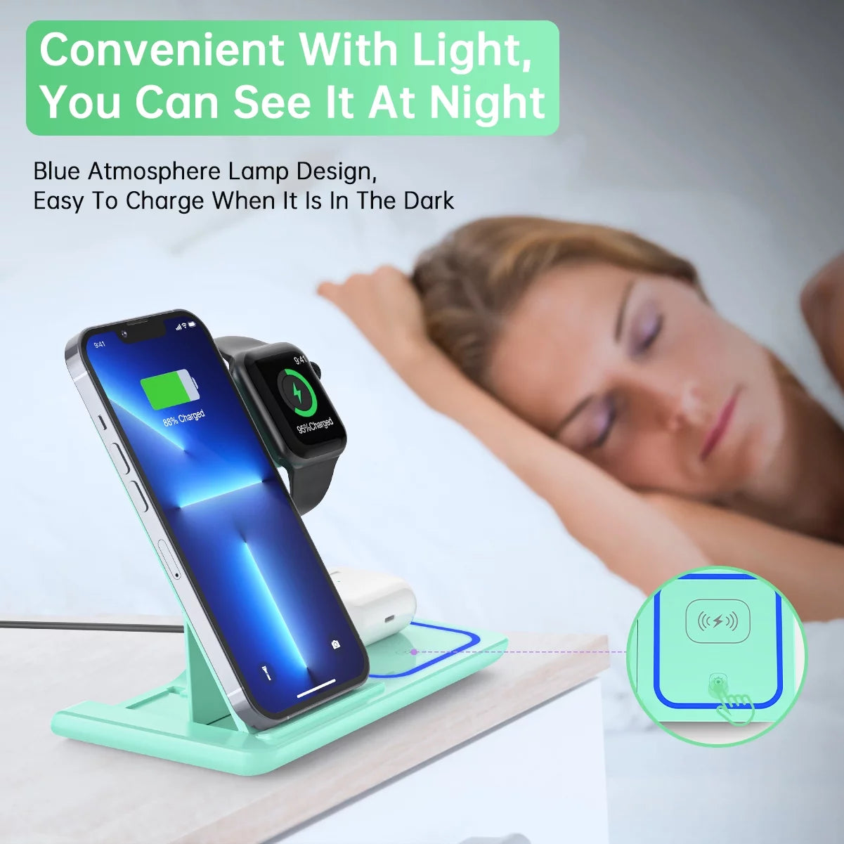 2025 Enhanced 18W 3-in-1 Wireless Charging Station for iPhone 16/15/14/13/12/11 Pro/Xs, AirPods 4/3/2/1/Pro, and Apple Watch Series 10/9/8/7/6/5/4/3, Compatible with Samsung Phones (Green)