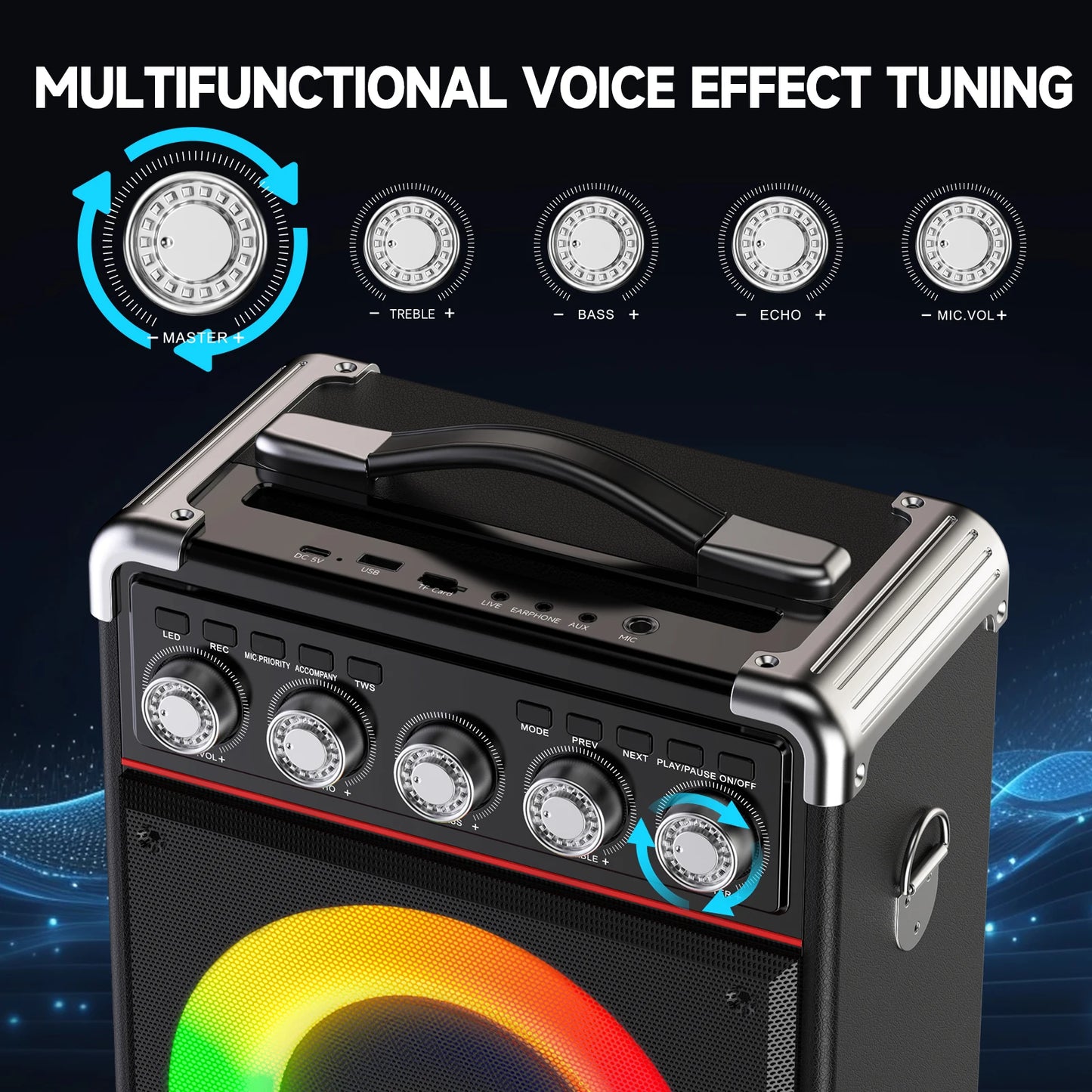 Unleash the Fun with the FanFun Karaoke Speaker: Bluetooth Portable Speaker with 2 Microphones and Dazzling LED Lights for Ultimate Outdoor Parties!