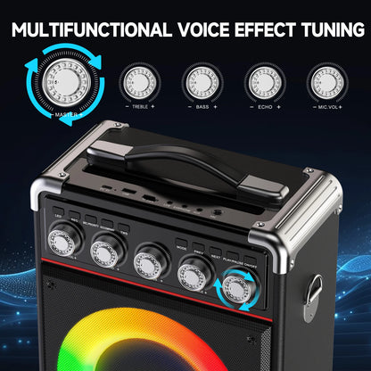 Unleash the Fun with the FanFun Karaoke Speaker: Bluetooth Portable Speaker with 2 Microphones and Dazzling LED Lights for Ultimate Outdoor Parties!