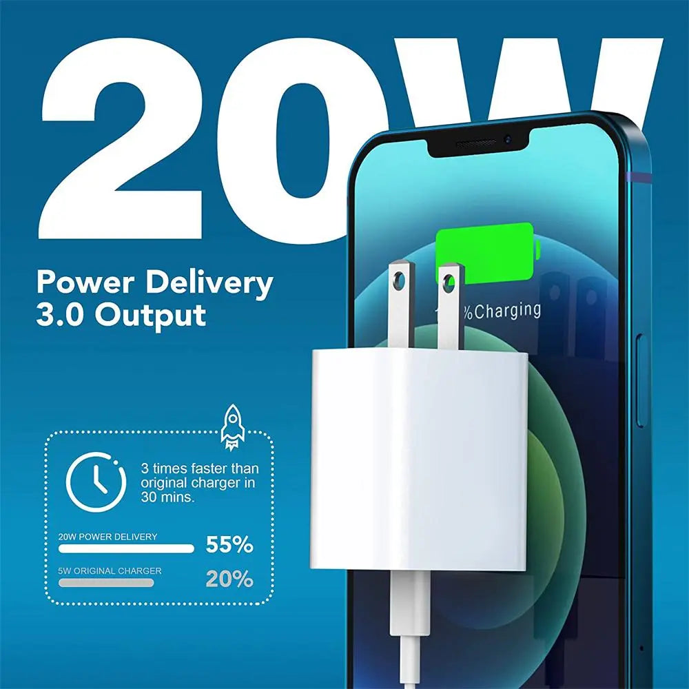 Ultimate Summer Fast Charging Adapter Kit: PD 20W Type-C Charger & 1M Data Cable for iPhone, iPad, and More!