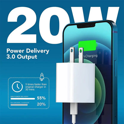 Ultimate Summer Fast Charging Adapter Kit: PD 20W Type-C Charger & 1M Data Cable for iPhone, iPad, and More!