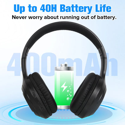 Noise Cancelling Headphones, Wireless Bluetooth Headphones, over Ear Headphones with Microphone, Black