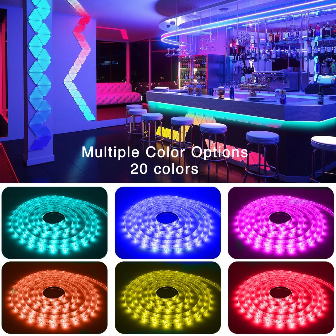 50Ft Color Changing LED Strip Lights with Music Sync, Remote Control, and Timer Schedule for Bedroom and Room Ambiance (App, Remote, and Microphone Included)