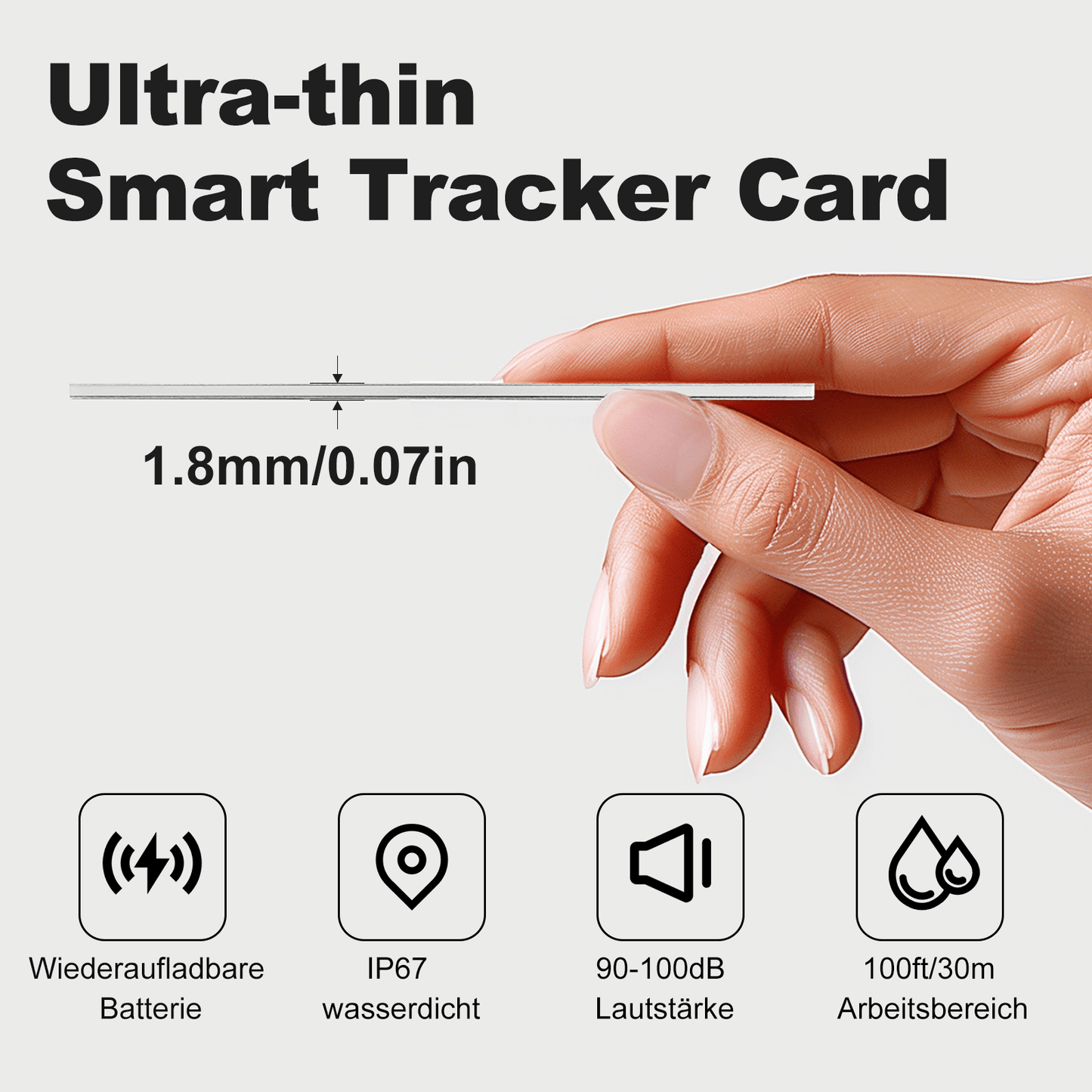 Slim Wallet Tracker Card - Wireless Rechargeable Bluetooth Locator for Phones, Luggage, and Passports, Compatible with Find My (iOS Only), IP67 Waterproof, Black (1 Pack)