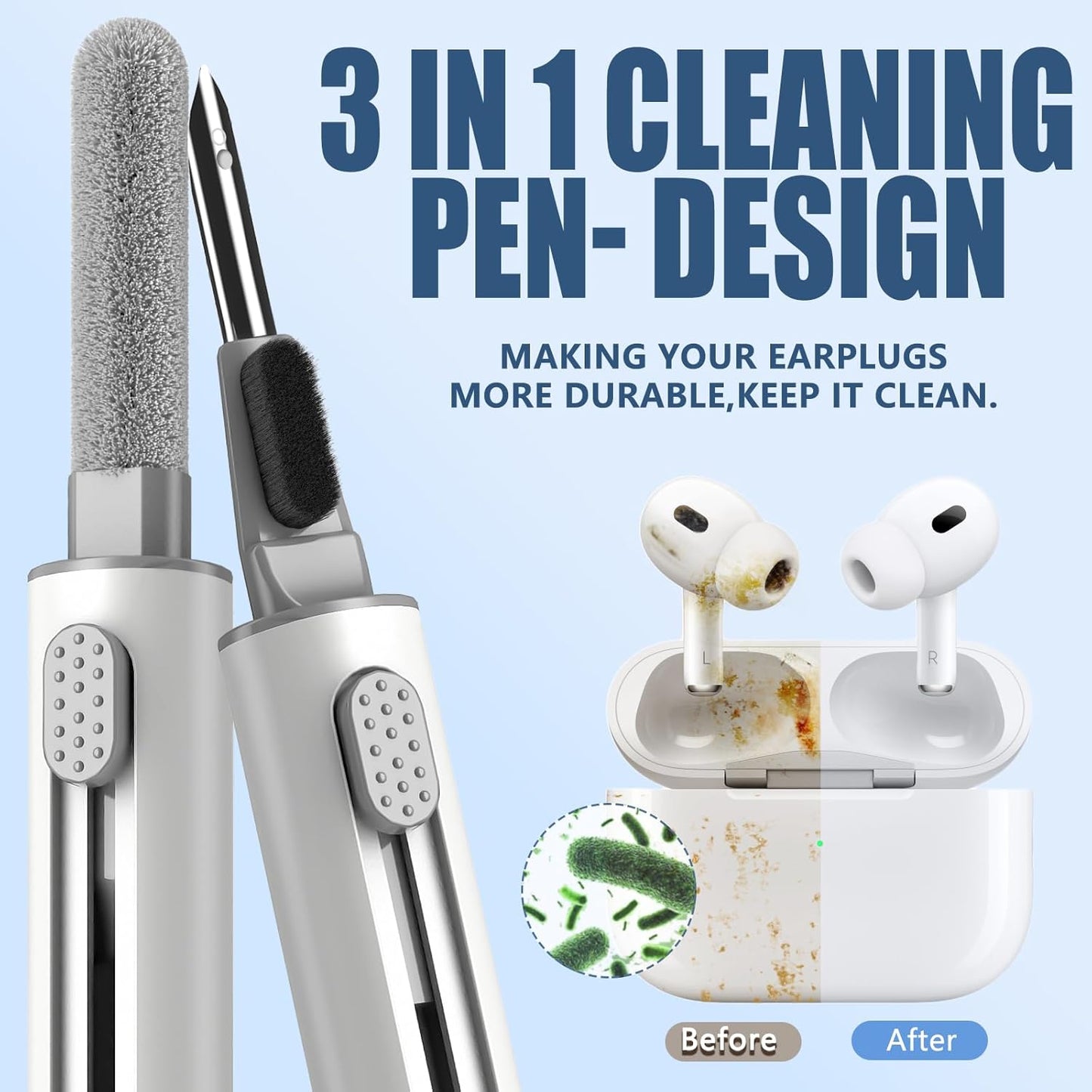 Ultimate Cleaner Kit for AirPods Pro - Multi-Functional Tool for Earbuds, Headphones, iPhone, and More with Soft Brush and Flocking Sponge - Elegant White Design
