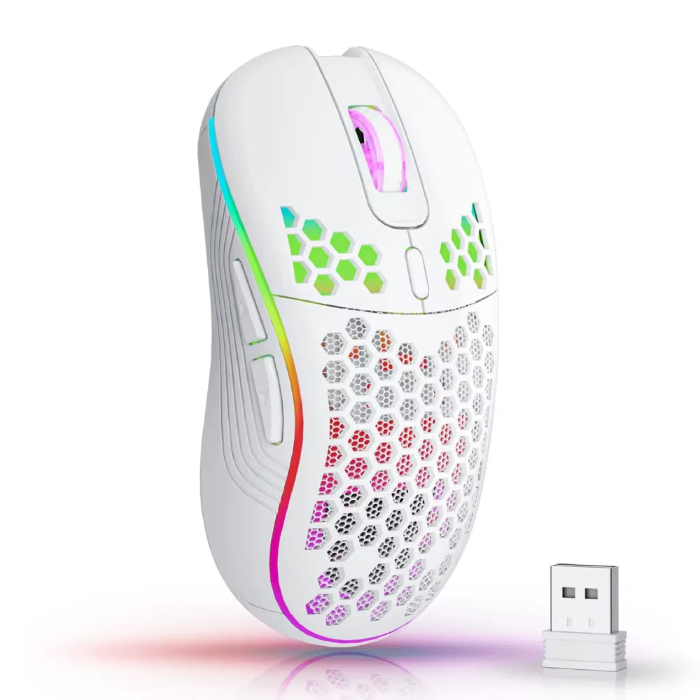 Elevate Your Gaming Experience with the 2.4G Wireless RGB Backlit Gaming Mouse - Ergonomic Honeycomb Design, 6 Buttons, and Rechargeable Convenience