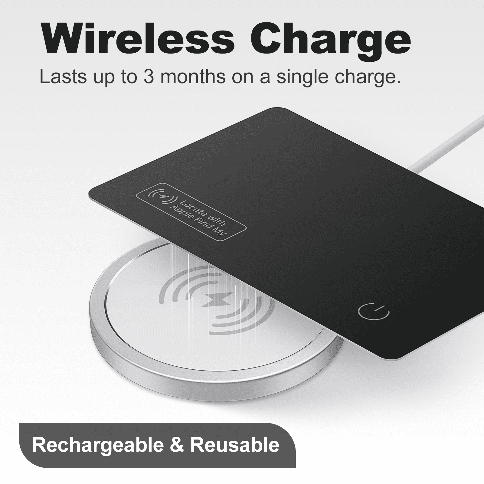 Slim Wallet Tracker Card - Wireless Rechargeable Bluetooth Locator for Phones, Luggage, and Passports, Compatible with Find My (iOS Only), IP67 Waterproof, Black (1 Pack)
