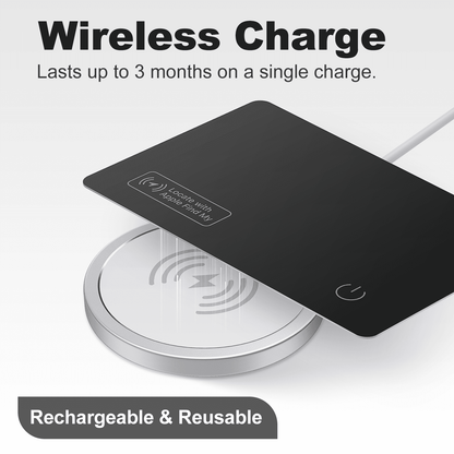 Slim Wallet Tracker Card - Wireless Rechargeable Bluetooth Locator for Phones, Luggage, and Passports, Compatible with Find My (iOS Only), IP67 Waterproof, Black (1 Pack)