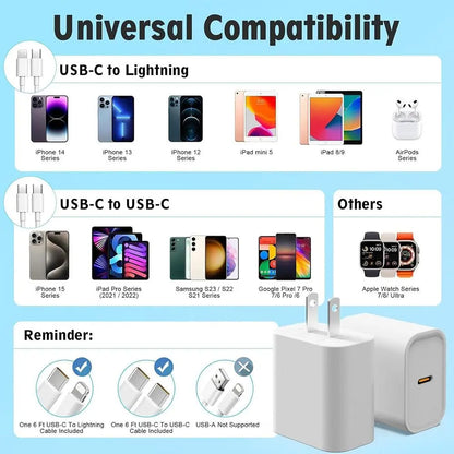 Ultimate Summer Fast Charging Adapter Kit: PD 20W Type-C Charger & 1M Data Cable for iPhone, iPad, and More!