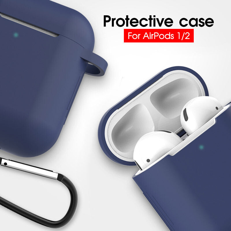 Silicone Shockproof Full Cover Case with Keychain for Apple AirPods 1/2