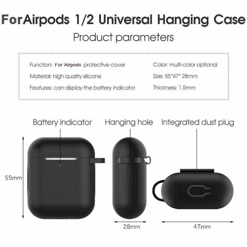 Silicone Shockproof Full Cover Case with Keychain for Apple AirPods 1/2