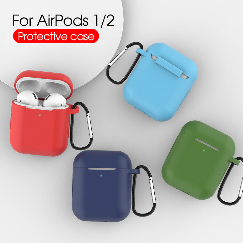 Silicone Shockproof Full Cover Case with Keychain for Apple AirPods 1/2