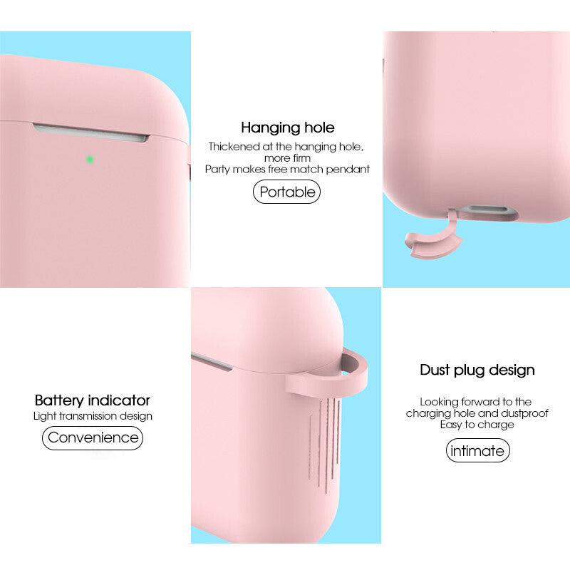 Silicone Shockproof Full Cover Case with Keychain for Apple AirPods 1/2