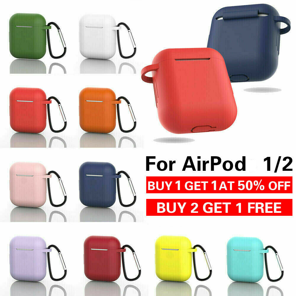 Silicone Shockproof Full Cover Case with Keychain for Apple AirPods 1/2