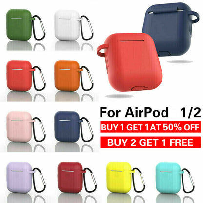Silicone Shockproof Full Cover Case with Keychain for Apple AirPods 1/2